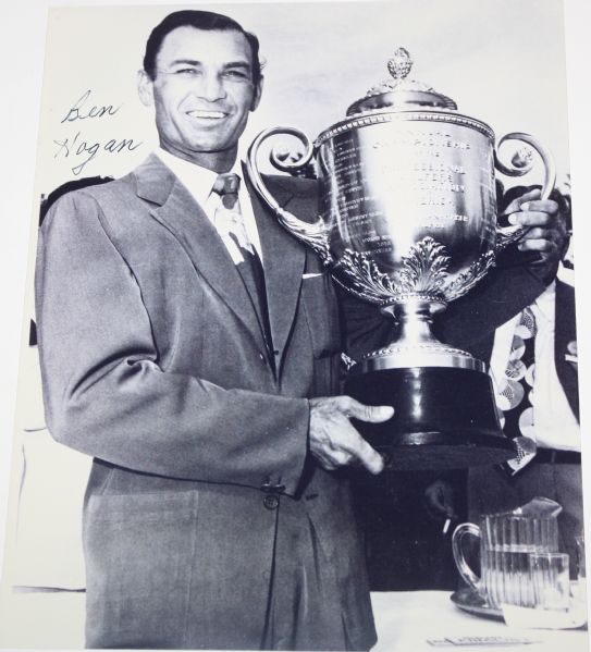Ben Hogan Signed 8x10 Holding PGA Championship Trophy- JSA COA