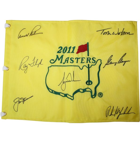 Big Seven signed Masters Flag Arnie, Jack, TIGER, WATSON!!!!, Floyd and Player JSA COA