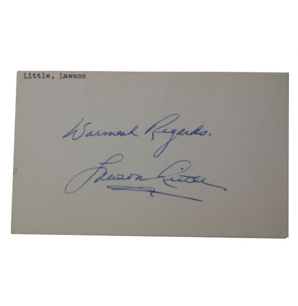 Lawson Little 3X5 Signature - Hall of Famer, 1940 U.S. Open Champ