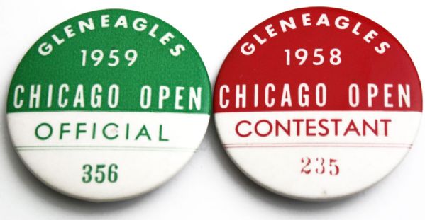 PGA Tour 1958, 1959 Chicago Open Badges-plus 9 photos incl. Jack Nicklaus as Amateur in Event