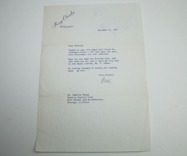 1957 ALS Letter from Bing Crosby to Charley Penna JSA COA