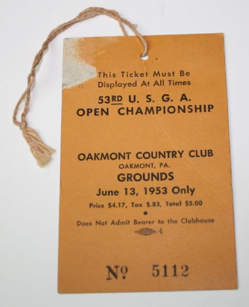 1953 US Open Ticket - Ben Hogan Winner