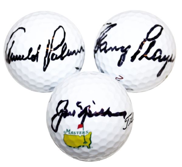 Lot of 3 Signed Golf balls: The Big 3 - Arnold Palmer, Jack Nicklaus, and Gary Player