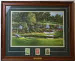 Painting of Augusta Nationals 12th Hole by Phillip Crowe - Includes 3 Stamps in Frame