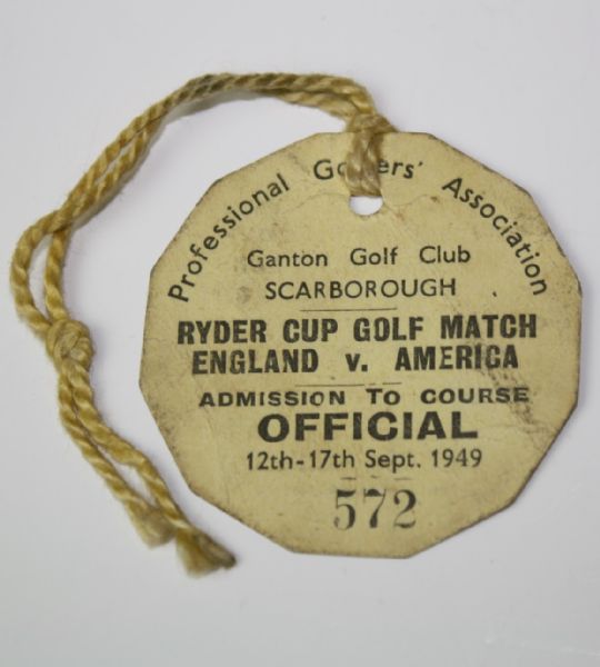 1949 Ryder Cup Ticket - "Official" Weekly Pass