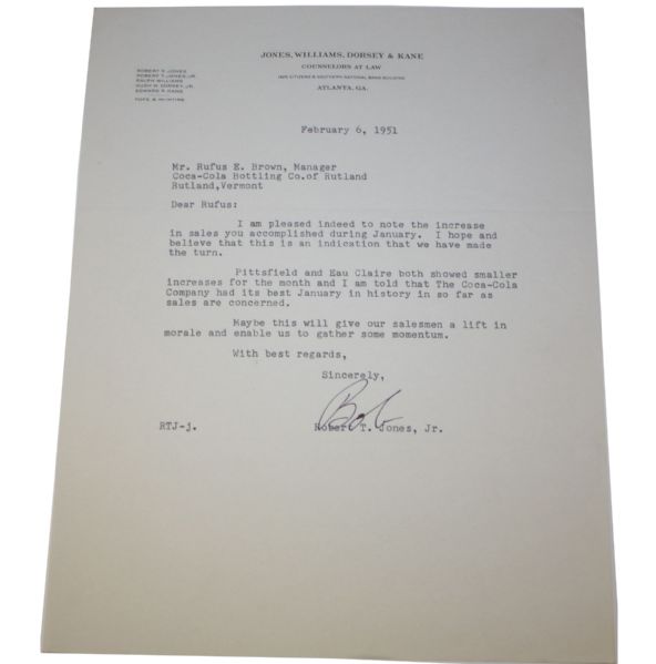 Bobby Jones Autographed Letter JSA COA