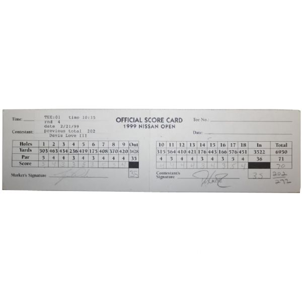 Tiger Woods Game Used PGA Scorecard From 1999 Sunday Round Nissan Open-Seldom Seen! JSA COA