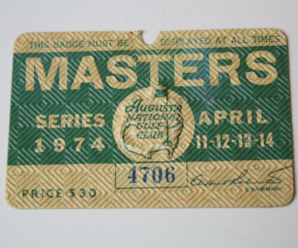 1974 Masters Badge - Gary Player Winner