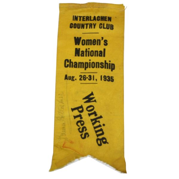 Interlachen C.C. Womens National Championship Press Ribbon Signed by Glenna Collett-Vare JSA COA