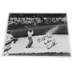 Arnold Palmer Signed 11x14 Black and White Photo with Inscription: "Life is full of sand traps, play on!" JSA COA