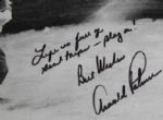 Arnold Palmer Signed 11x14 Black and White Photo with Inscription: Life is full of sand traps, play on! JSA COA