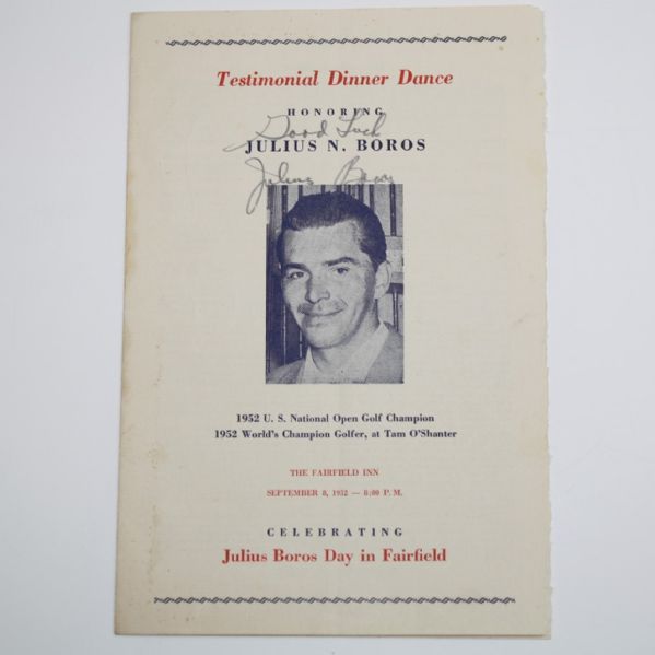 Julius Boros Signed 1952 Dinner Menu from Julius Boros Day JSA COA