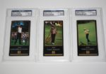 Three Signed G.S.V. Cards: Jose Maria Olazabal, Fuzzy Zoeller, and Tommy Aaron (PSA Slabbed)