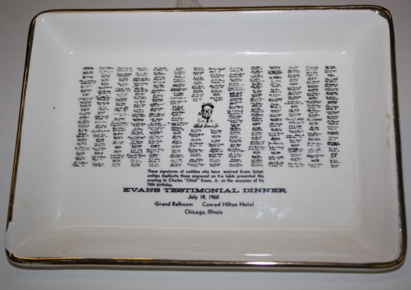 1960 Charles "Chick" Evans Testimonial Dinner Ashtray & 1969 Reprint of Evans Golf Book