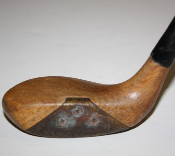 1930s Unmarked Putter w/3 Screws - Big Brass Plate - Illegal Square Grip