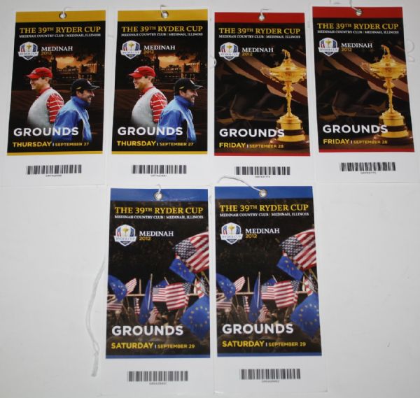 Set of Tickets to 2012 Ryder Cup Held at Medinah C. C., Medinah, Illinois