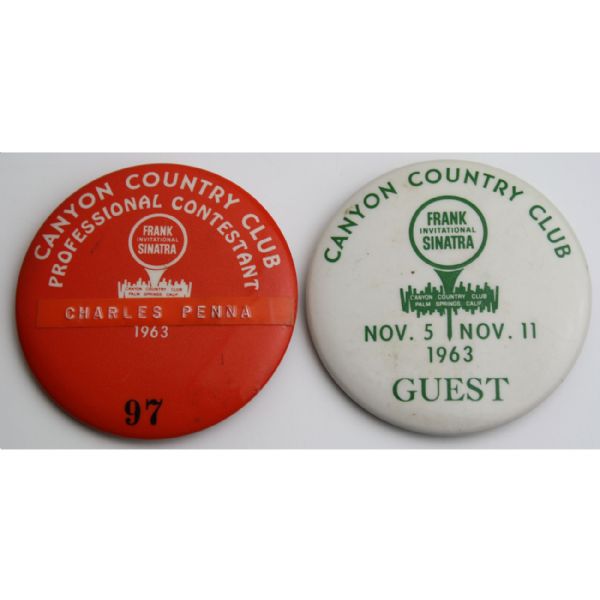 Charley Pennas 1963 Frank Sinatra Invitational Contestant Badge along with Guest Badge 