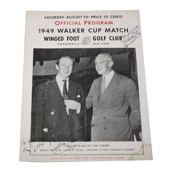 Frank Stranahans Personal 1949 U.S.G.A. Walker Cup Program Signed By Francis Ouimet and Both Teams