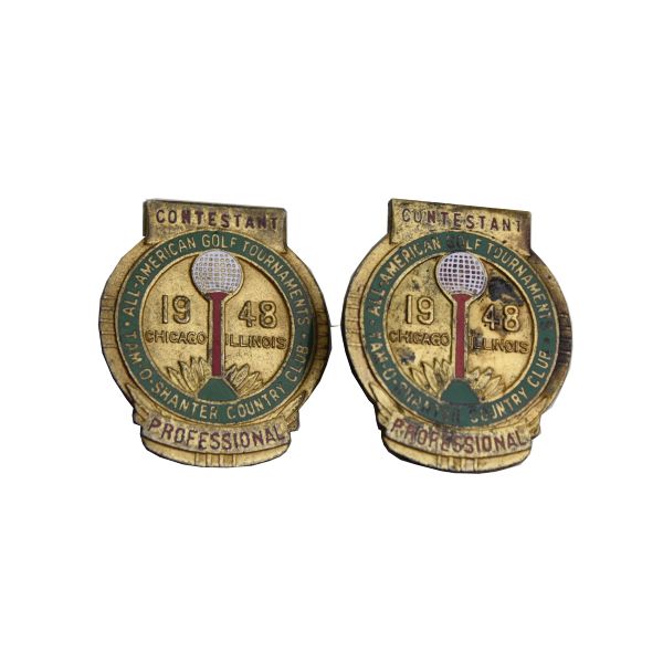 Lot of (2) 1948 All American Open Contestant Badges @ Tam OShanter-Chicago