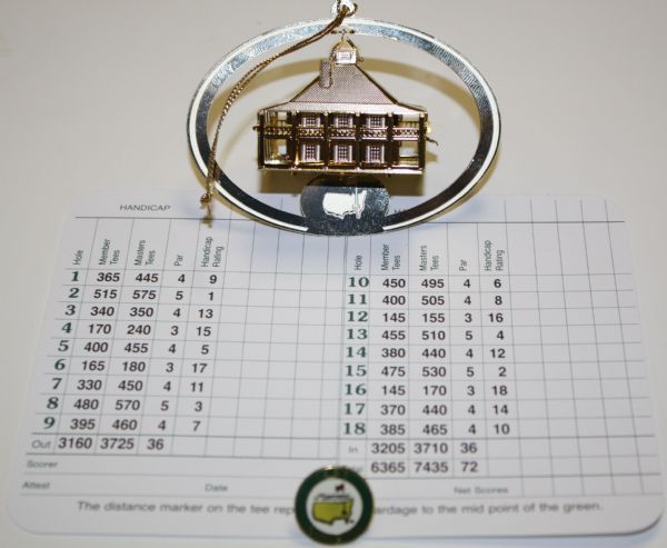 Masters Golf Ornament, 1996 Masters Ball Marker, and a Masters Scorecard
