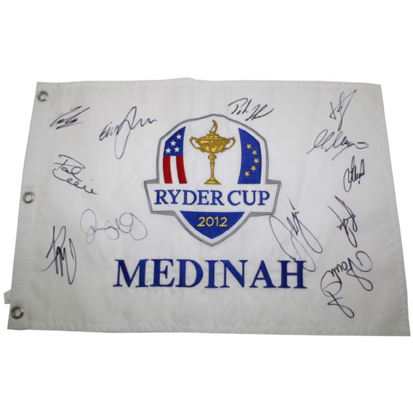 2012 European Ryder Cup Team Signed Embroidered Flag JSA COA