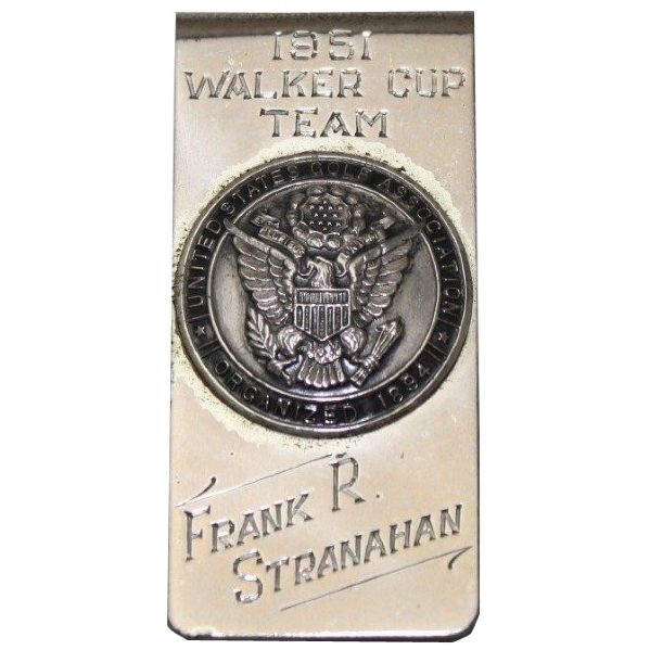Frank Stranahans personal 1951 Walker Cup Contestants Money Clip/Badge