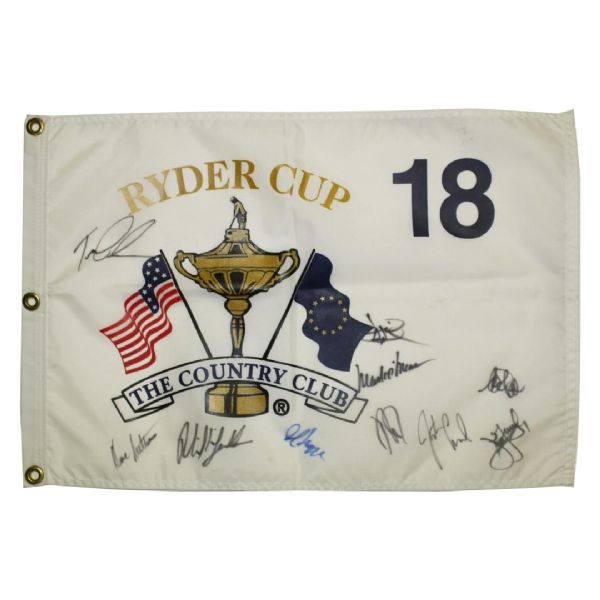 1999 Ryder Cup Team Signed Flag  with Tiger Woods on a Program (No Payne) JSA COA