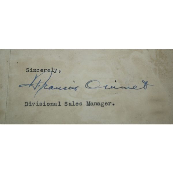 1926 Francis Ouimet Signed (TLS) on MetLife Letterhead JSA COA