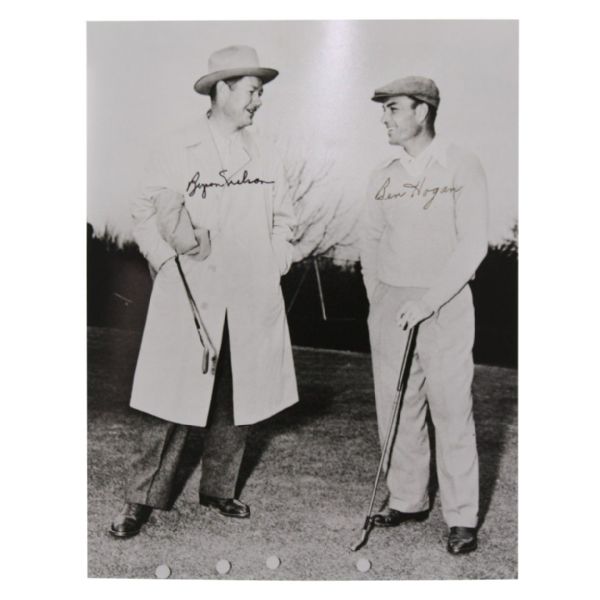 Byron Nelson and Ben Hogan Seldom Seen Signed Combo 11x14 B & W Photo JSA COA