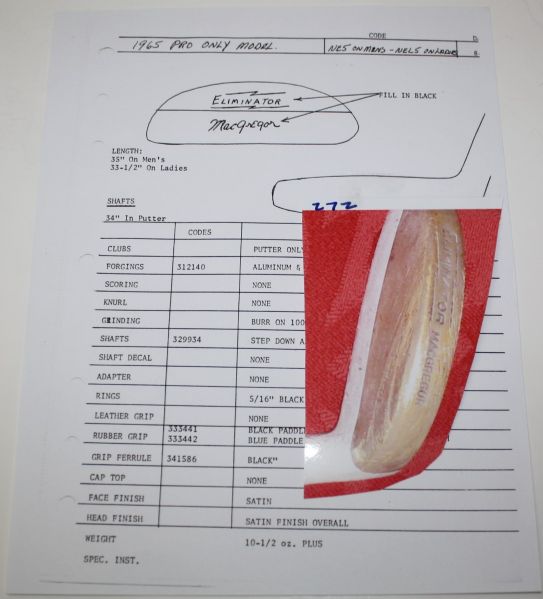 Eliminator Putter with Spec Sheet