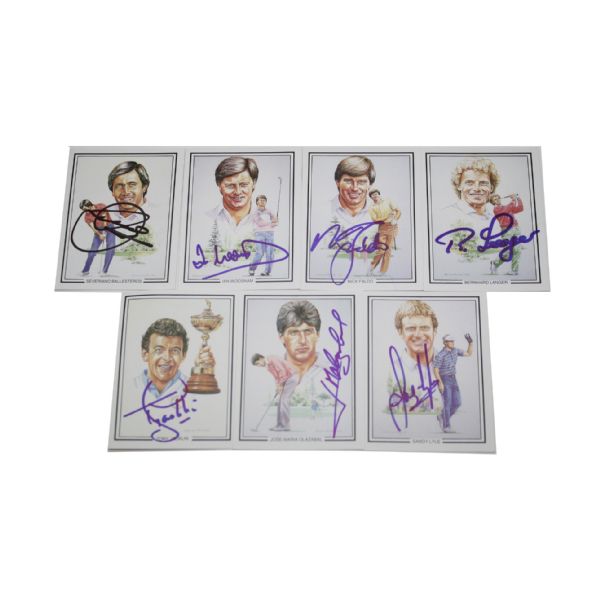 Lot of 7 Signed European Ryder Cup Cards Includes Seve among 5 HOF JSA COA