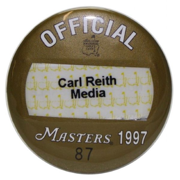 Augusta National Member Carl Reiths 1997 Personal Media Badge TIGER WOODS Win