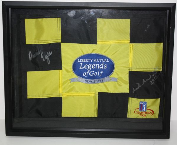 David Eger and Mark McNulty Dual Signed Liberty Mutual Legends of Golf Flag JSA COA