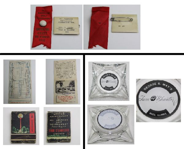 Tam OShanter Combination Lot: All American Contestant Guest Badges, Ash Tray, Scorecard, and Matchbook