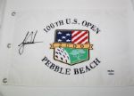 Tiger Woods Signed 100th US Open White Embroidered Flag UDA BAJ05001
