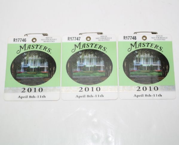 Lot of Three Masters 2010 Masters Badges Phil Mickelson WINS His 3rd Masters