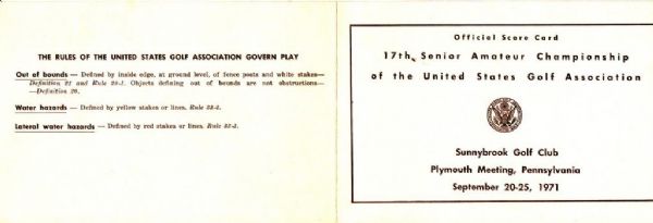 1971 Senior Amateur Championships Official Scorecard - Sunnybrook Golf Club, Pennsylvania
