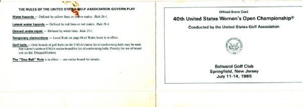 1985 Womens US Open Official Scorecard - Baltusrol Golf Club, New Jersey
