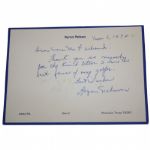 Byron Nelson Hand Written Signed Personal Notecard JSA COA