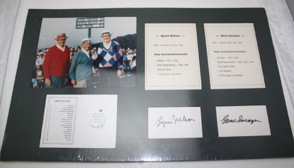 Byron Nelson and Gene Sarazen Signed 3x5 Cuts - Display JSA COA