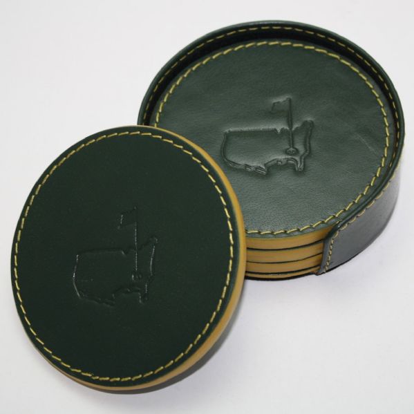 Masters Green and Yellow Genuine Leather Coasters