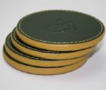 Masters Green and Yellow Genuine Leather Coasters