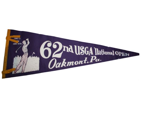 1962 US Open Oakmont Pennant - Jack Nicklaus First Career Win