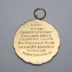 Frank Stranahan '51 US Open T-5th Amateur 10k Medal-Ben Hogan Wins@Oakland Hills 