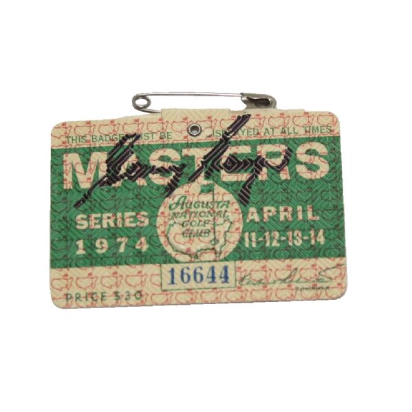 Gary Player Signed 1974 Masters Badge JSA COA