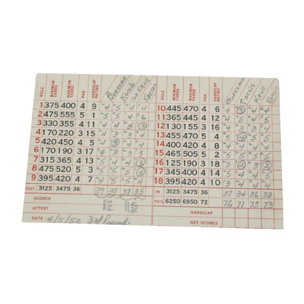 1952 Original Augusta National Scorecard - Slightly Trimmed