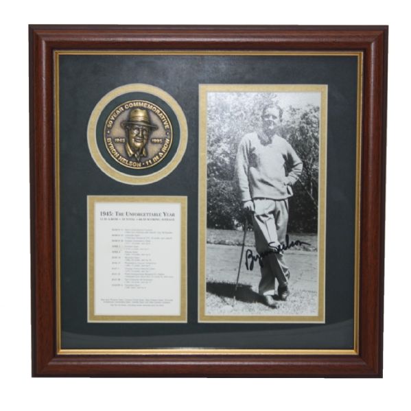 Byron Nelson Framed Signed Photo and Medal Commemorating The Unforgettable Year