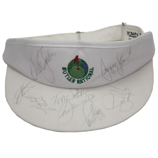 Butler National Visor Signed by 8 Major Winners - Stewart, Seve, Watson, and more JSA COA