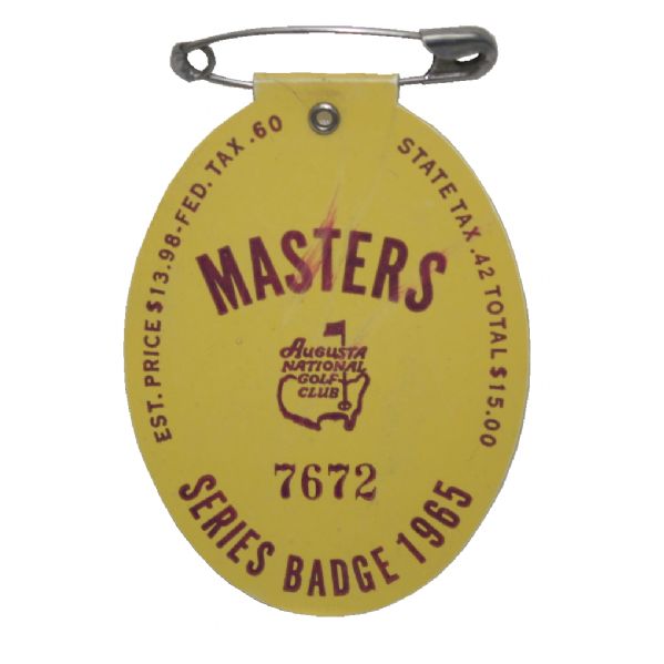 1965 Masters Badge - Jack Nicklaus Victory Number 2!