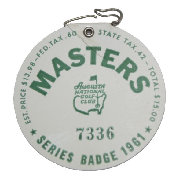 1961 Masters Badge #7336-First Plastic Badge- Gary Player Wins
